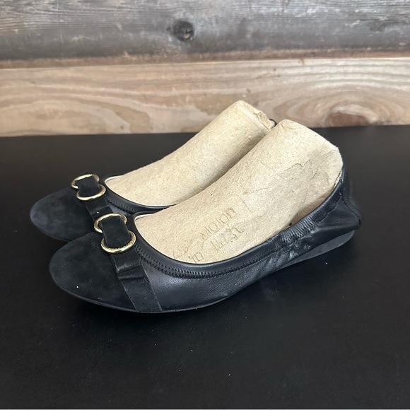Cole Haan Womens Black Leather Buckle Suede Cap Toe Slip On Ballet Flats 7.5 B - Picture 1 of 8
